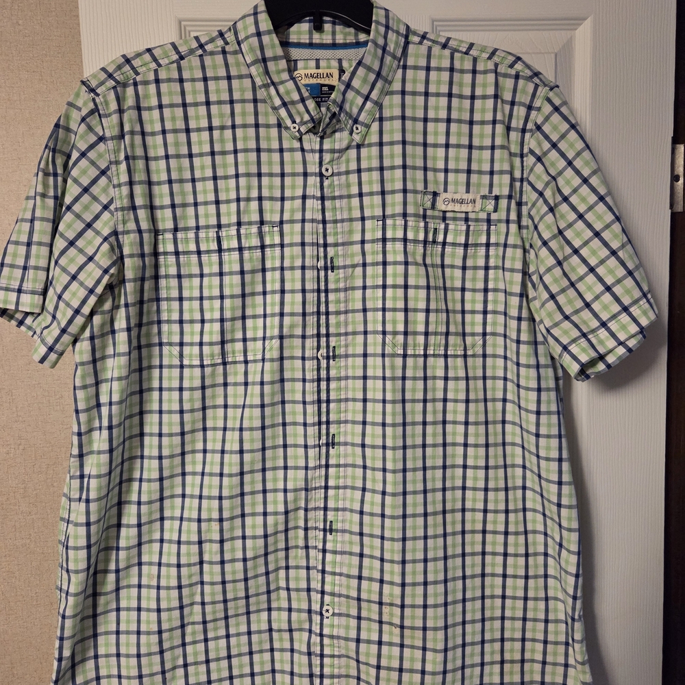 Magellan Outdoors Men's Plaid Shirt - Green and Blue